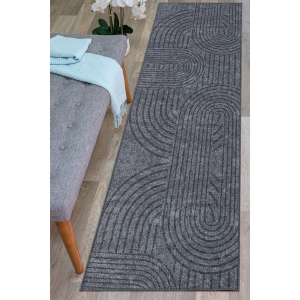 World Rug Gallery Modern Geometric Machine Washable Dark Gray Runner Rug 2'6''x7' 5073DARKGRAY2X7 - main